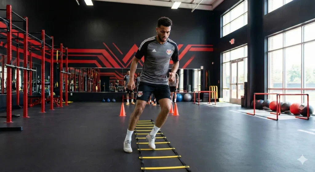 Atleta a praticar exercícios funcionais de forma segura e eficaz.