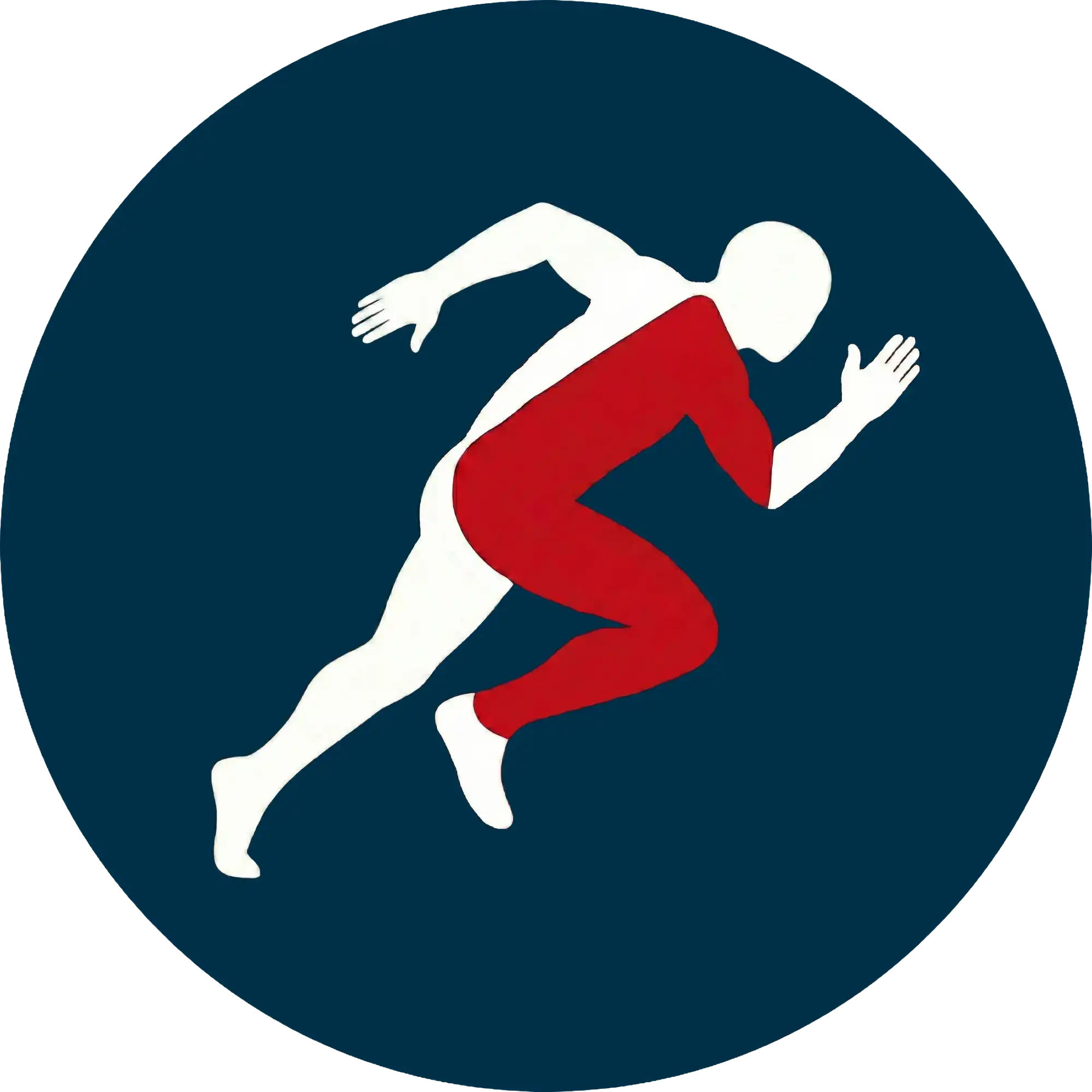 Logótipo SuperMovimento: Ícone de uma pessoa a correr, vermelha e branca, representando como ser o meu próprio personal trainer.